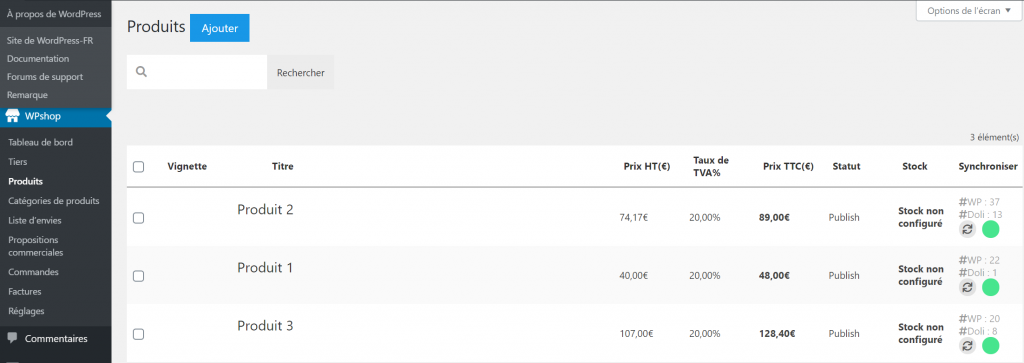 listing produit WpShop