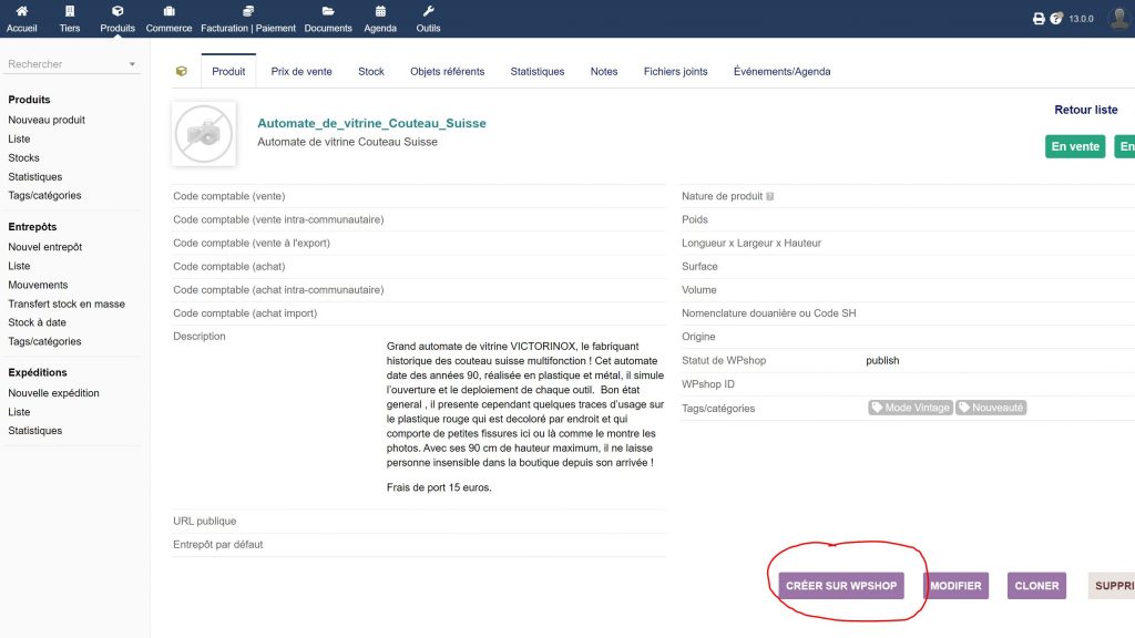 Ajouter un nouveau produit sur WpShop depuis votre Dolibarr