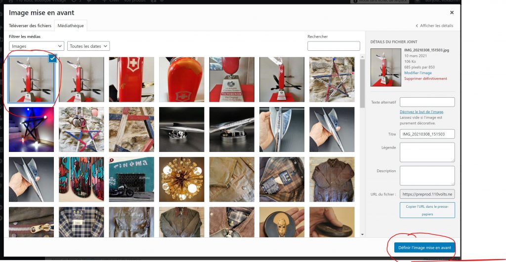 Définition d&#039;une image mise en avant pour un produit