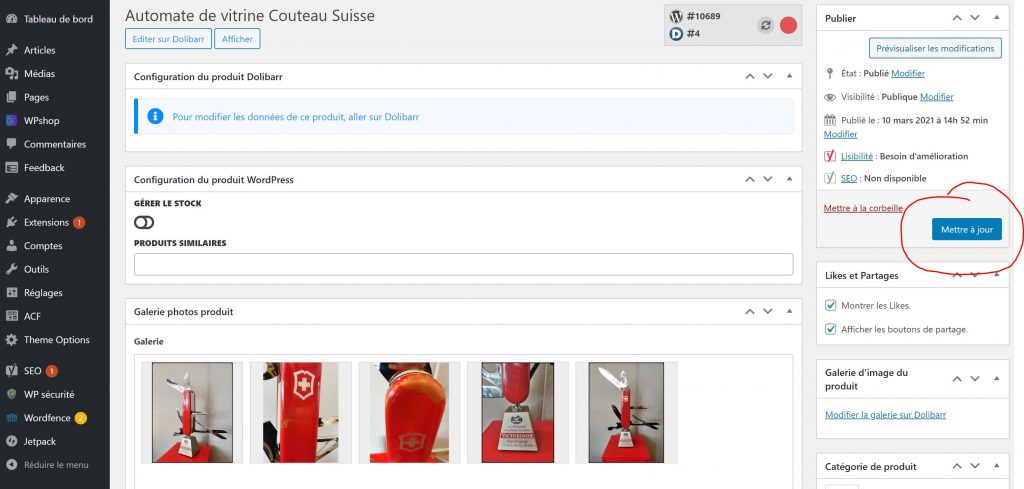 mise a jours des information sur un produit de sa boutique e-commerce WpShop
