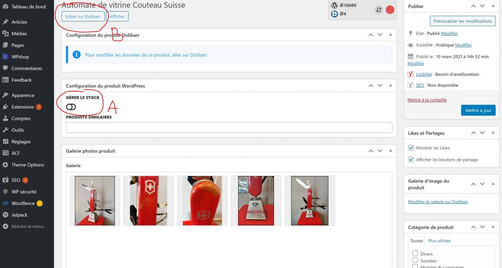 Éditer et gérer les stock d&#039;un produit de votre boutique WpShop